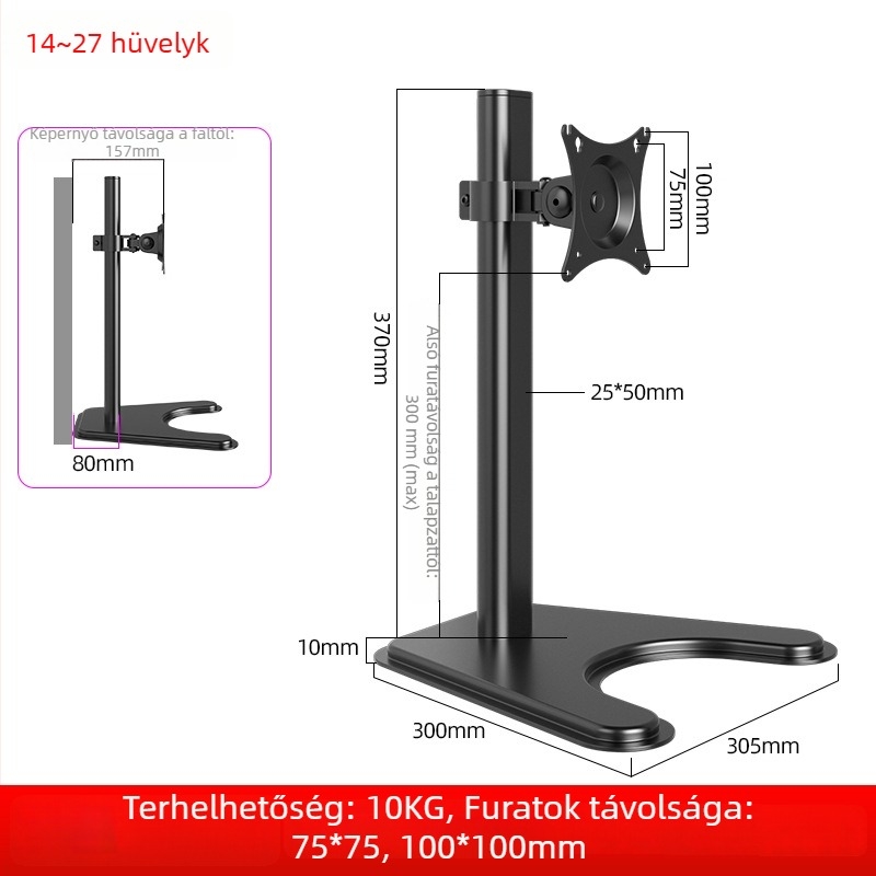 VESA-kompatibilis monitorállvány emelő típusú kivitel, állítható magasság és forgatás