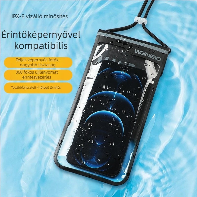 Úszáshoz és búvárkodáshoz vízálló telefontok, TPU érintőképernyővel, lebegő és átlátszó vízálló tok