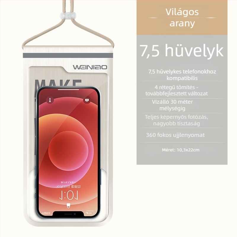 Úszáshoz és búvárkodáshoz vízálló telefontok, TPU érintőképernyővel, lebegő és átlátszó vízálló tok