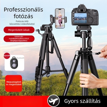 Kamera tripod 3-tengelyes fejjel, hordozható okostelefonos élő közvetítéshez, kompatibilis Canon és Sony
