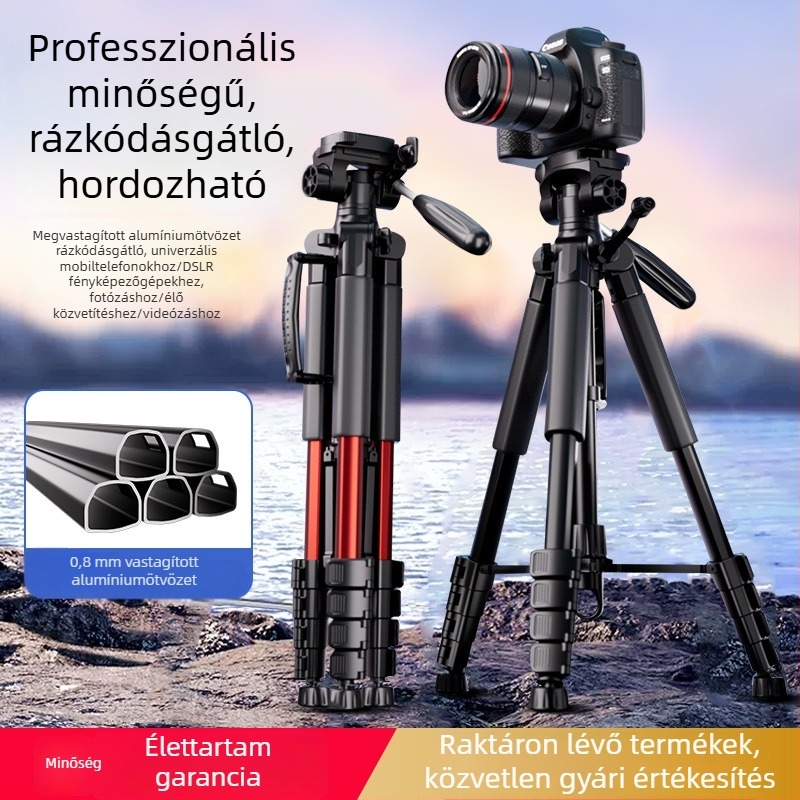 Kamera tripod 3-tengelyes fejjel, hordozható okostelefonos élő közvetítéshez, kompatibilis Canon és Sony