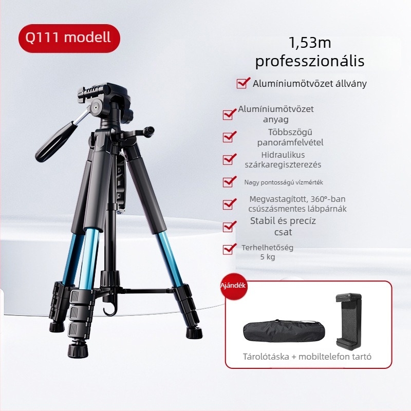 Kamera tripod 3-tengelyes fejjel, hordozható okostelefonos élő közvetítéshez, kompatibilis Canon és Sony