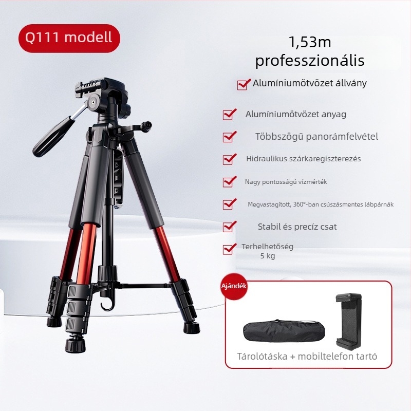 Kamera tripod 3-tengelyes fejjel, hordozható okostelefonos élő közvetítéshez, kompatibilis Canon és Sony
