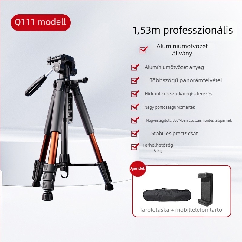 Kamera tripod 3-tengelyes fejjel, hordozható okostelefonos élő közvetítéshez, kompatibilis Canon és Sony