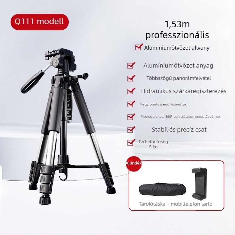 Kamera tripod 3-tengelyes fejjel, hordozható okostelefonos élő közvetítéshez, kompatibilis Canon és Sony