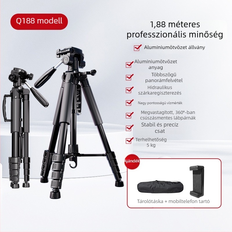 Kamera tripod 3-tengelyes fejjel, hordozható okostelefonos élő közvetítéshez, kompatibilis Canon és Sony