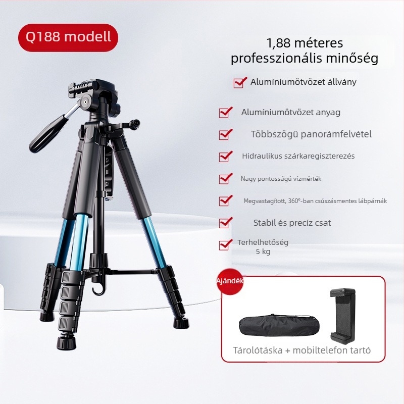 Kamera tripod 3-tengelyes fejjel, hordozható okostelefonos élő közvetítéshez, kompatibilis Canon és Sony