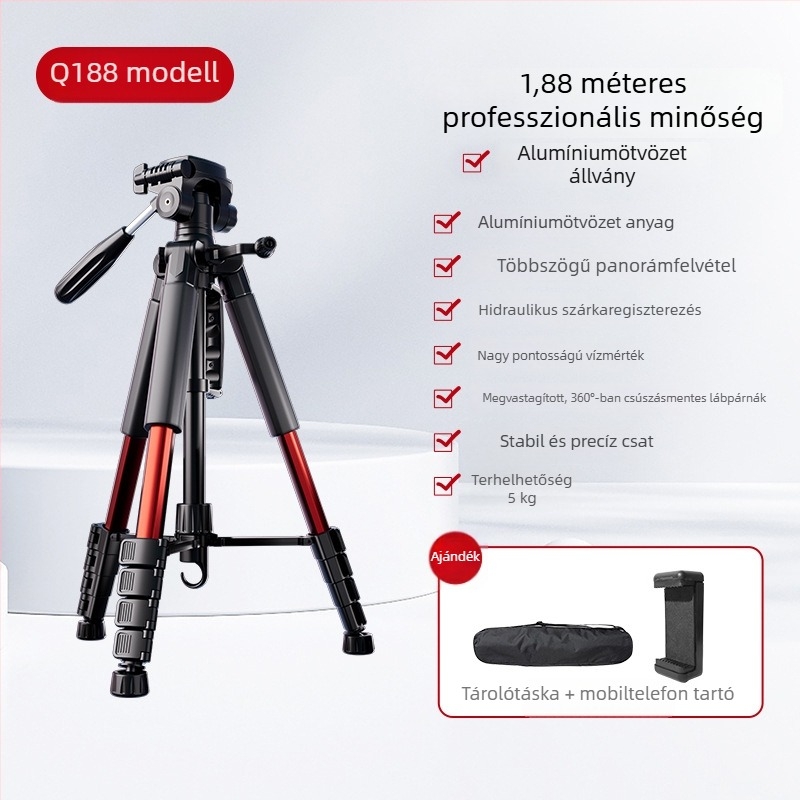 Kamera tripod 3-tengelyes fejjel, hordozható okostelefonos élő közvetítéshez, kompatibilis Canon és Sony