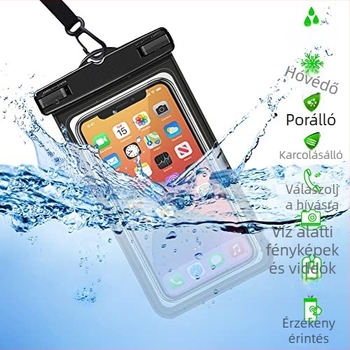 Telefon vízálló tok érintésérzékelős kijelzővel a víz alatti fényképezéshez (PVC+ABS; vízálló anyag; nyomtatott logó: Igen; minden korosztály számára; uniszex)