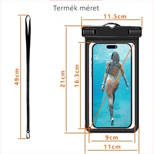 Telefon vízálló tok érintésérzékelős kijelzővel a víz alatti fényképezéshez (PVC+ABS; vízálló anyag; nyomtatott logó: Igen; minden korosztály számára; uniszex)