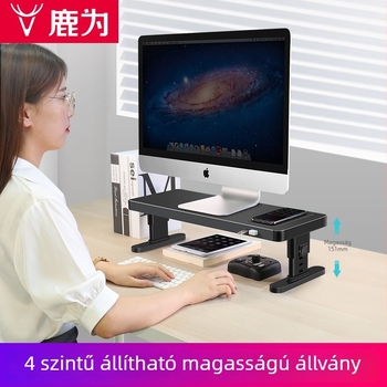 Fém állítható monitortartó asztali tárolóval és USB vezeték nélküli töltéssel