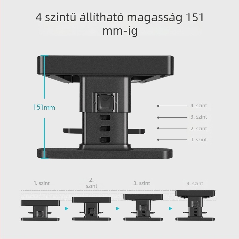 Fém állítható monitortartó asztali tárolóval és USB vezeték nélküli töltéssel