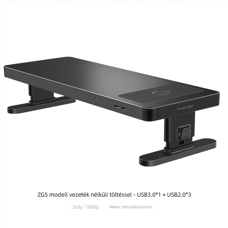 Fém állítható monitortartó asztali tárolóval és USB vezeték nélküli töltéssel