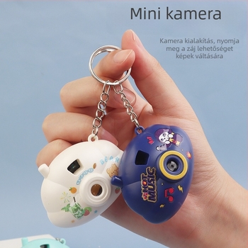 Rajzfilmszerű mini kamera fényvetítő játék kulcstartó, műanyagból, 4–6 éveseknek