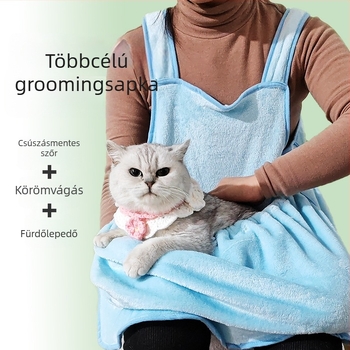 Macska szőrtelenítő kötény – korall fleece anyag, Meow Meaning márka