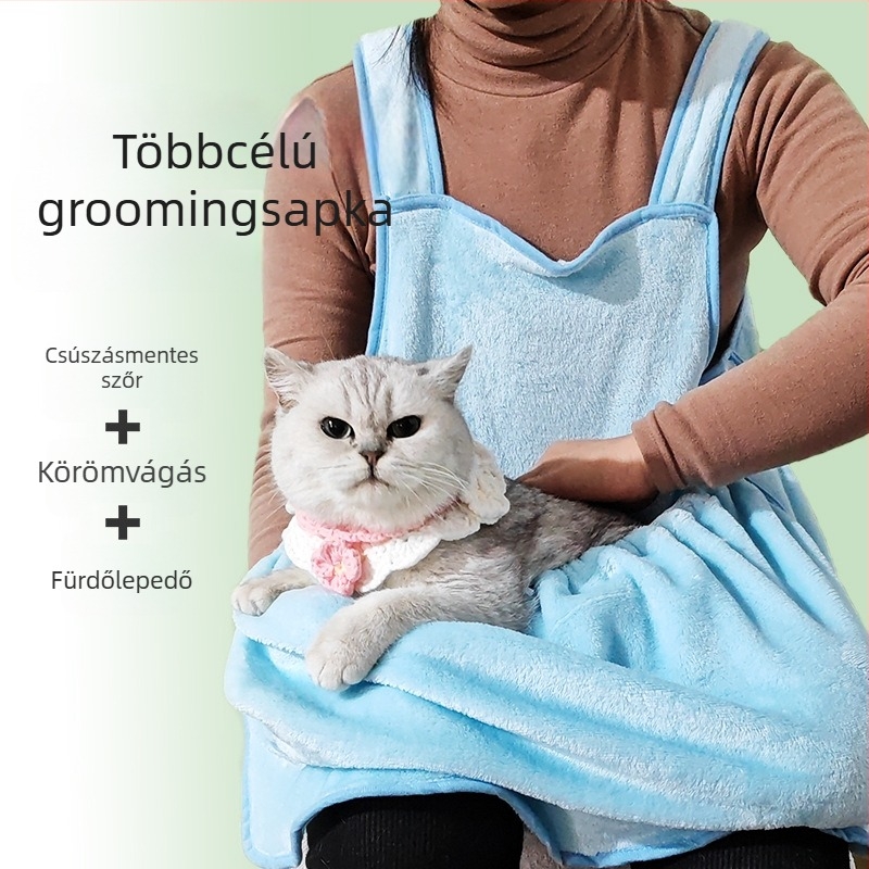 Macska szőrtelenítő kötény – korall fleece anyag, Meow Meaning márka