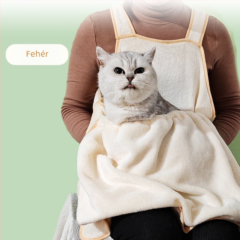 Macska szőrtelenítő kötény – korall fleece anyag, Meow Meaning márka