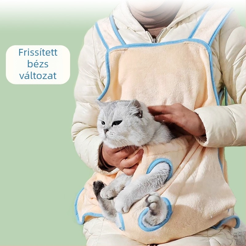 Macska szőrtelenítő kötény – korall fleece anyag, Meow Meaning márka