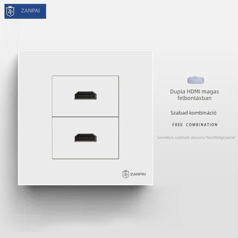 Zanpai 86-típusú rejtett HDMI panel falba építhető, HDMI 2.0, 4K, falon lévő HDMI csatlakozó, Nemzeti szabvány