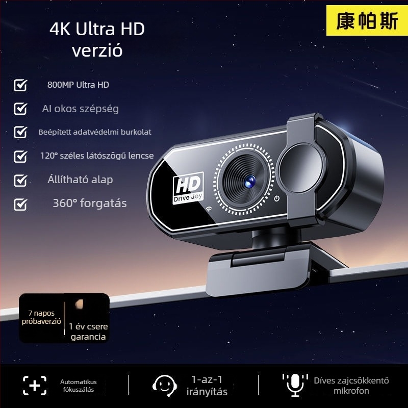 Okos PTZ kamera asztali számítógépekhez, 4K felbontással, 800k szenzorral és USB 2.0 interfésszel