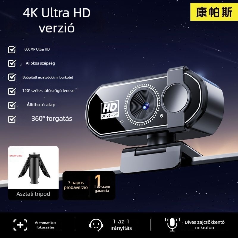 Okos PTZ kamera asztali számítógépekhez, 4K felbontással, 800k szenzorral és USB 2.0 interfésszel