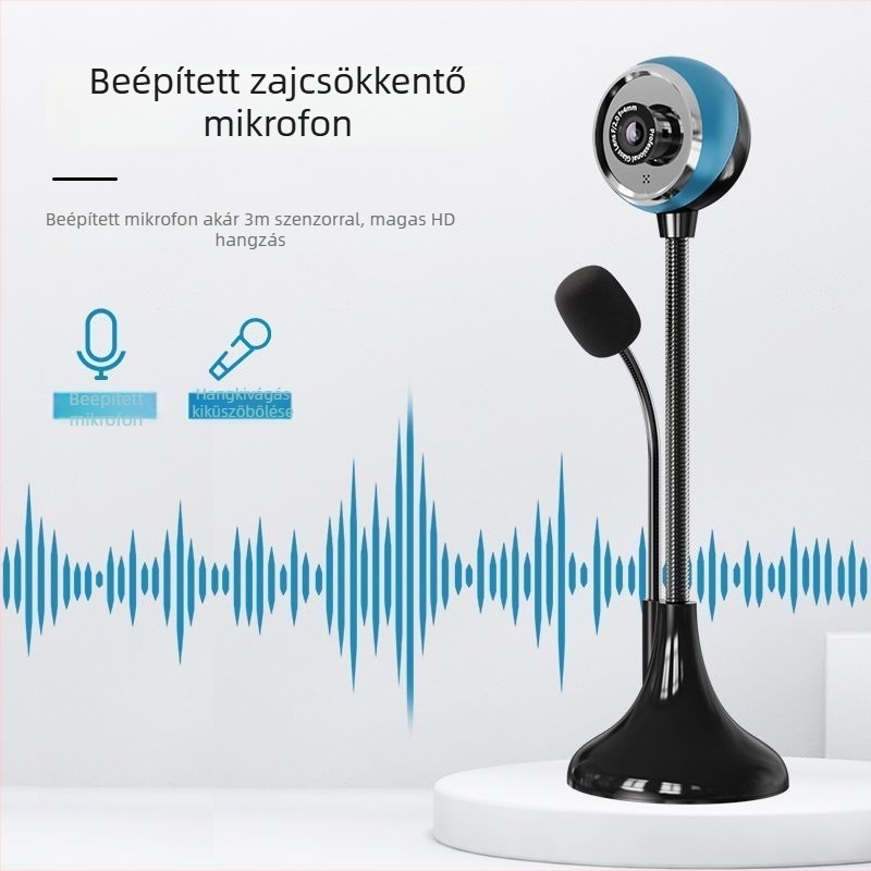 HD webkamera asztali számítógéphez, 720p, USB 2.0 drivertől mentes, beépített mikrofon, széles látószögű objektív