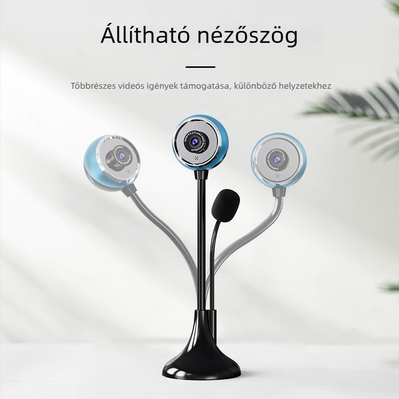 HD webkamera asztali számítógéphez, 720p, USB 2.0 drivertől mentes, beépített mikrofon, széles látószögű objektív