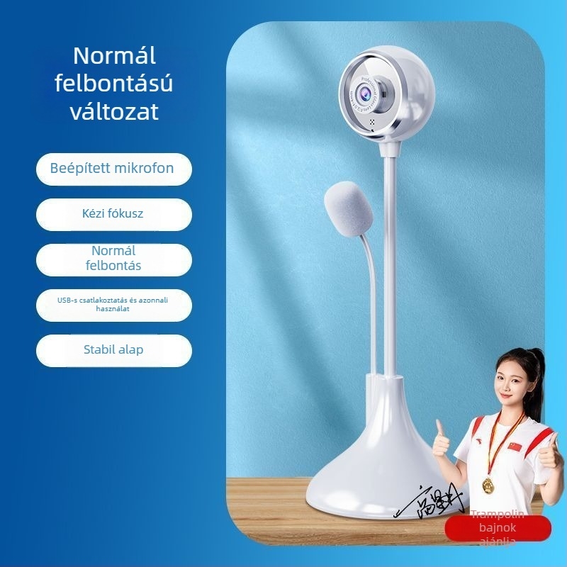 HD webkamera asztali számítógéphez, 720p, USB 2.0 drivertől mentes, beépített mikrofon, széles látószögű objektív
