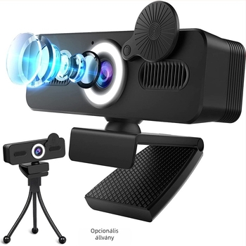 4K USB webkamera konferenciákhoz, 3840x2160, 30fps, autofókusz, beépített mikrofon, illesztőprogram nélkül.