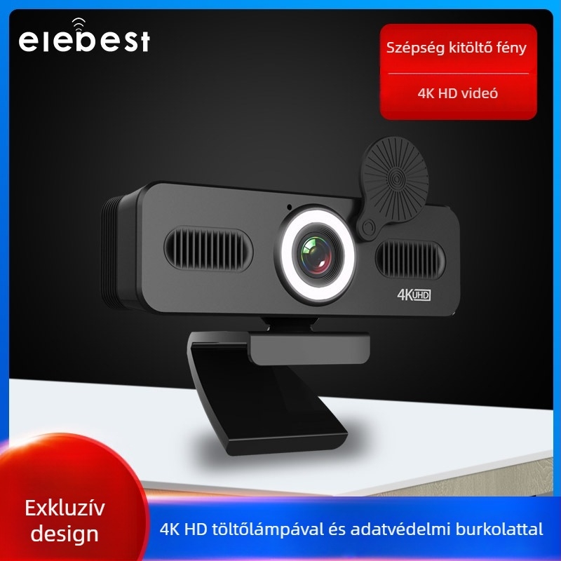 4K USB webkamera konferenciákhoz, 3840x2160, 30fps, autofókusz, beépített mikrofon, illesztőprogram nélkül.