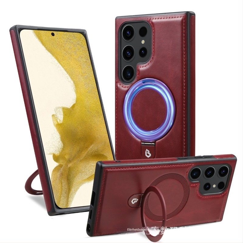 Samsung S26 Ultra bőr mágneses állványos tok - prémium bőr védelem, vízálló, ütésálló, csúszásmentes, porálló