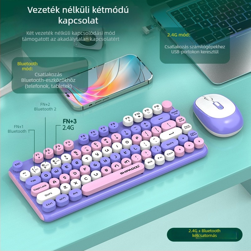 W688 Vezeték nélküli billentyűzet és egér készlet - 82 gomb, 2.4G/Bluetooth kettős mód, vezeték nélküli töltés, plug-and-play, ergonómikus kialakítás