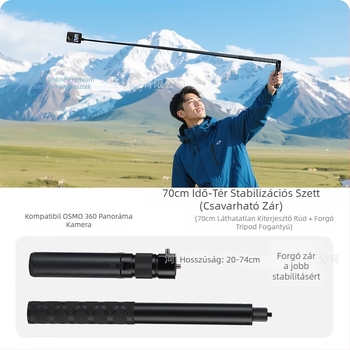 Alumínium ötvözetből készült forgó fogantyúval ellátott állvány kinyúló rúddal Insta360 és DJI panoráma kamerákhoz, modell Zd-0258, 4 részes, teherbírás max. 2 kg