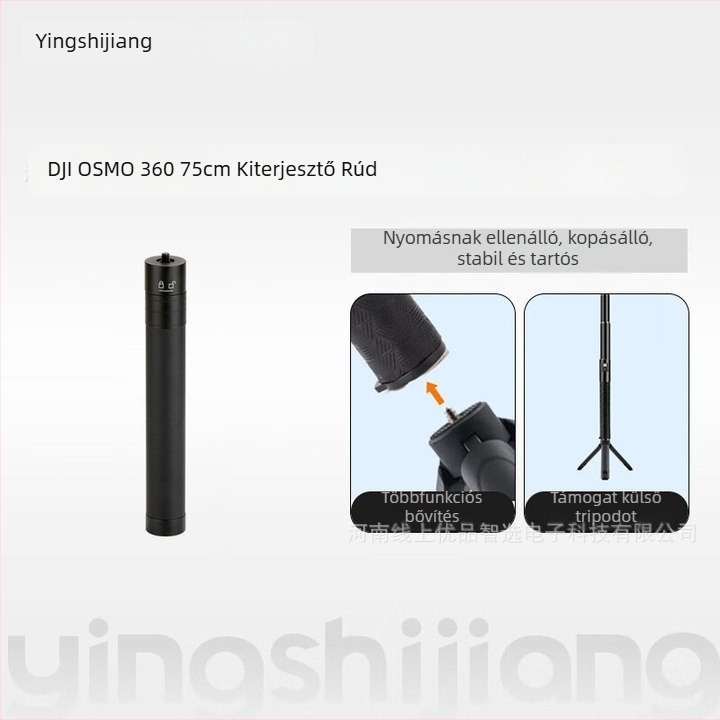 Alumínium ötvözetből készült forgó fogantyúval ellátott állvány kinyúló rúddal Insta360 és DJI panoráma kamerákhoz, modell Zd-0258, 4 részes, teherbírás max. 2 kg