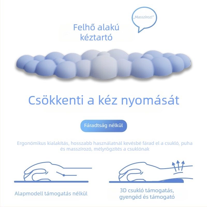 Irodai csuklópárna — felhő mintázat, anyag: textil + hab + PU, kopásálló, tartalmaz kéztámaszt