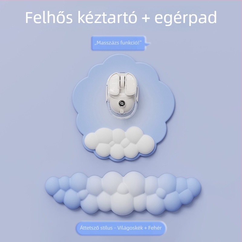 Irodai csuklópárna — felhő mintázat, anyag: textil + hab + PU, kopásálló, tartalmaz kéztámaszt