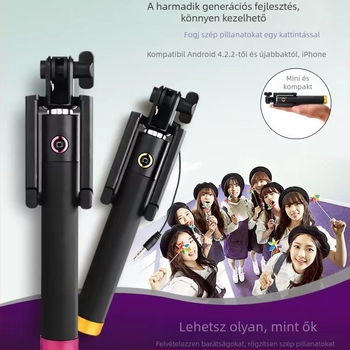 Selfie bot kábeles vezérléssel okostelefonokhoz, mini méret, teleszkópos, összecsukható