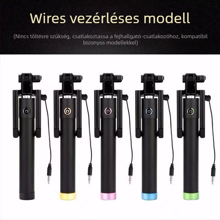 Selfie bot kábeles vezérléssel okostelefonokhoz, mini méret, teleszkópos, összecsukható