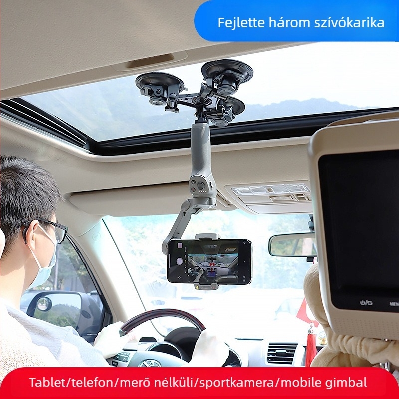 Autóba szerelhető tabletatartó vákuumos rögzítővel; kompatibilis a DJI Zhiyun és más stabilizátorokkal; műanyagból készült; testreszabható