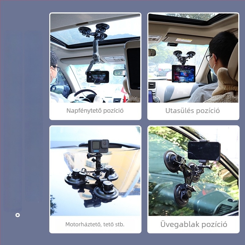 Autóba szerelhető tabletatartó vákuumos rögzítővel; kompatibilis a DJI Zhiyun és más stabilizátorokkal; műanyagból készült; testreszabható