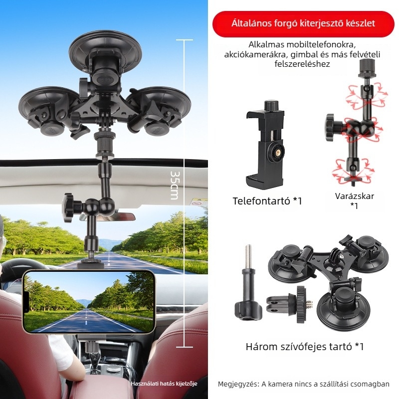 Autóba szerelhető tabletatartó vákuumos rögzítővel; kompatibilis a DJI Zhiyun és más stabilizátorokkal; műanyagból készült; testreszabható