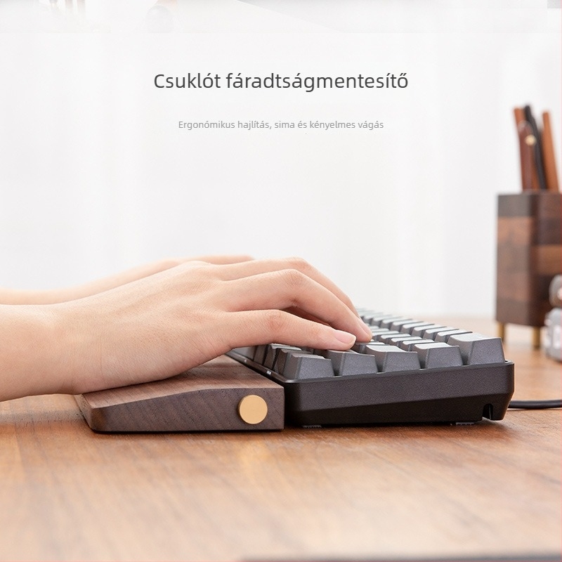 Kézcsukló-támasz billentyűzethez és egérhez — tömörfa, egyszerű stílus, egyoldalas