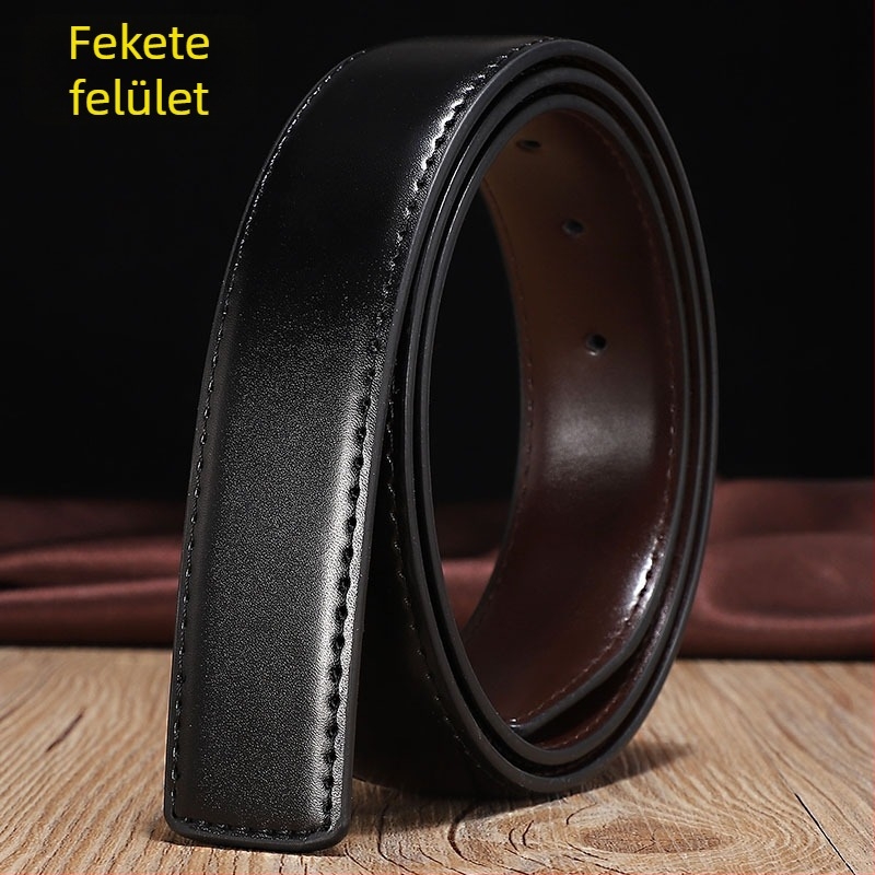 Csatt nélküli övcsík; Anyag: tehénbőr; Csatt anyaga: valódi bőr; Zárás: tűcsat; Szélesség: standard (2–4 cm); Stílus: eredeti dizájn