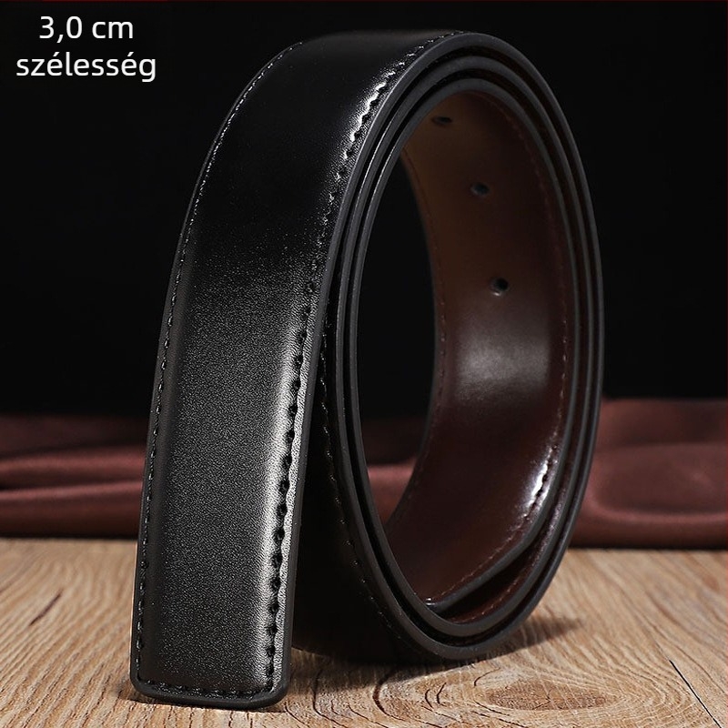 Csatt nélküli övcsík; Anyag: tehénbőr; Csatt anyaga: valódi bőr; Zárás: tűcsat; Szélesség: standard (2–4 cm); Stílus: eredeti dizájn