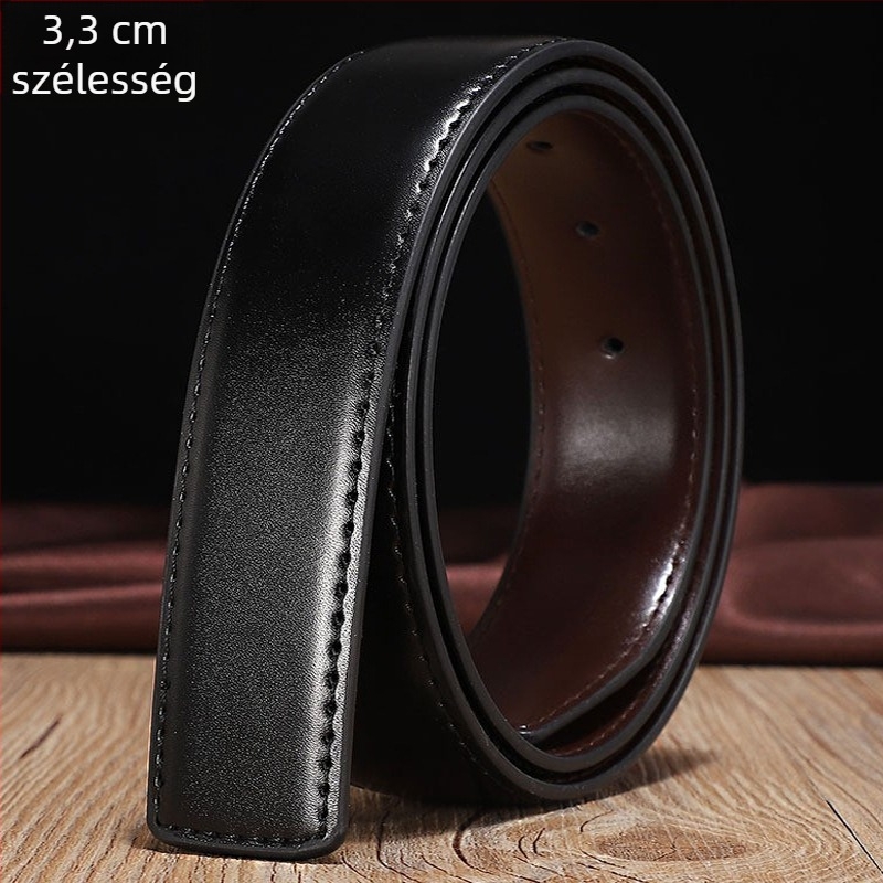 Csatt nélküli övcsík; Anyag: tehénbőr; Csatt anyaga: valódi bőr; Zárás: tűcsat; Szélesség: standard (2–4 cm); Stílus: eredeti dizájn