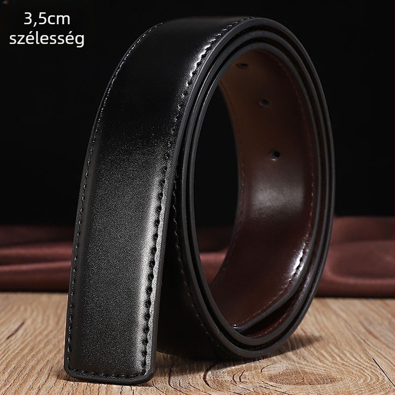 Csatt nélküli övcsík; Anyag: tehénbőr; Csatt anyaga: valódi bőr; Zárás: tűcsat; Szélesség: standard (2–4 cm); Stílus: eredeti dizájn