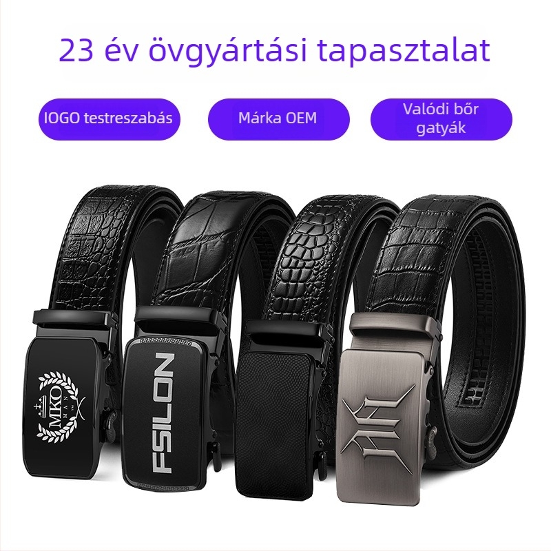 Férfi bőrből készült öv automata csattal, ötvözet csattal, szélesség 2-4 cm, Duchibut