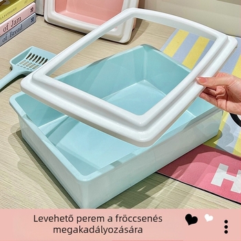 Félzárt macskaalom-tál lopóval, egyszerű macskaalom-tál, macska ketrec és kis nyitott macskaalom-tál