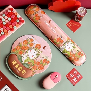 Kis gumírozott egérpad csuklótámasz - egyoldalas, hőátviteles nyomtatás, japán minimalista stílus