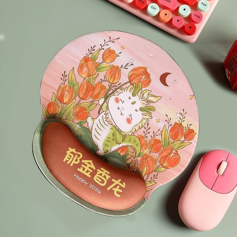 Kis gumírozott egérpad csuklótámasz - egyoldalas, hőátviteles nyomtatás, japán minimalista stílus
